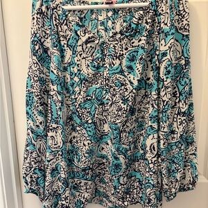 LILLY PULITZER Floral Print Skirt - Navy/Turquoise. Silk. Damaged. See pics.